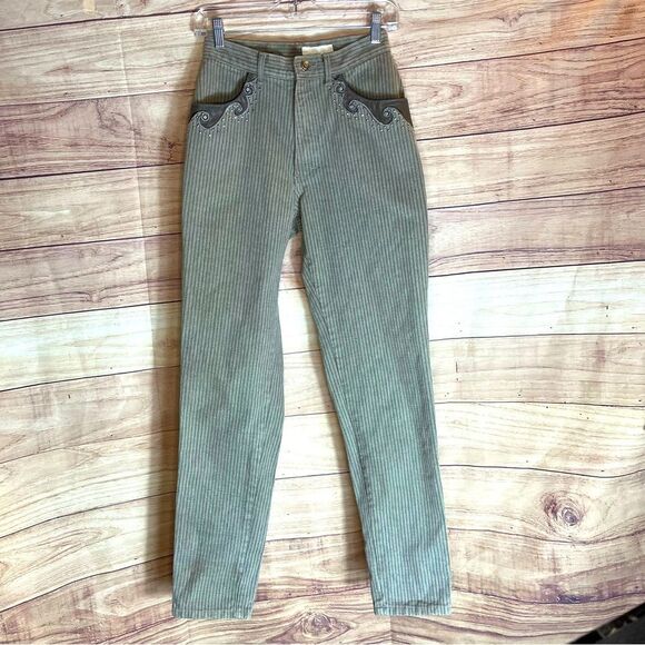 Cache Women’s Small Size 4 Brown Pin Striped Rhinestone Pockets Cotton Pants - Picture 1 of 9